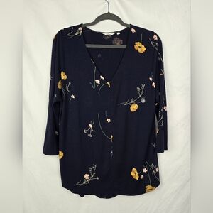 Reitmans Navy Floral V-Neck Dolman Relaxed Popover Women's Top sz M
